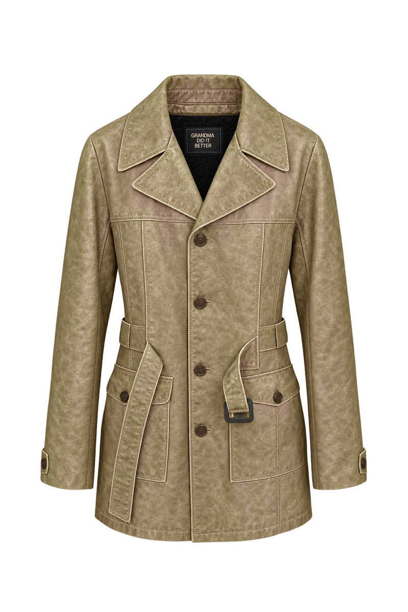 1970s Mottled Antique Gold Leather Jacket - Front View