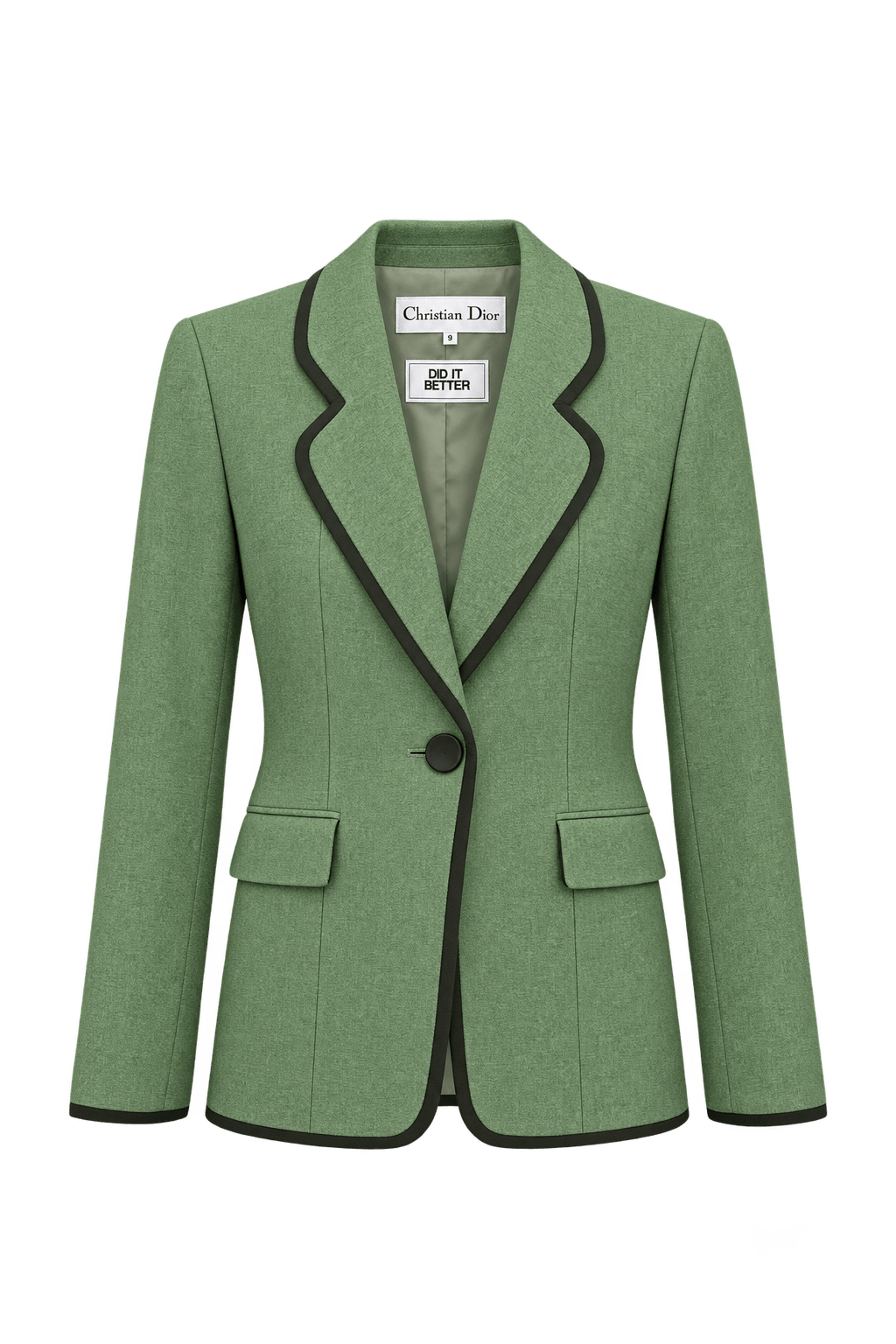 1980s Sage Green Woven Fabric Blazer - Front View