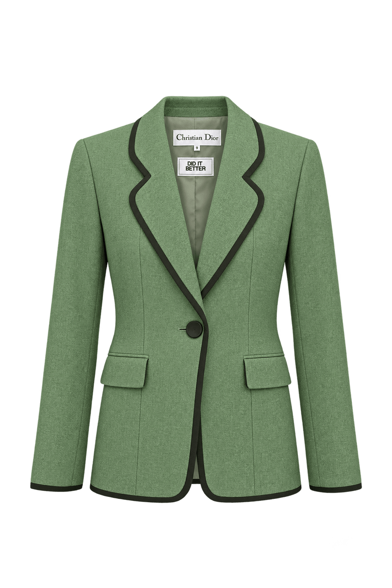 1980s Sage Green Woven Fabric Blazer - Front View