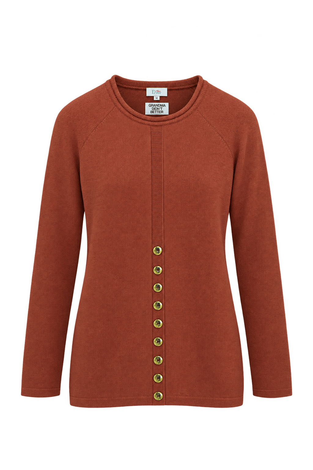 1980s Terracotta Orange Fine Knit Cardigan - Front View