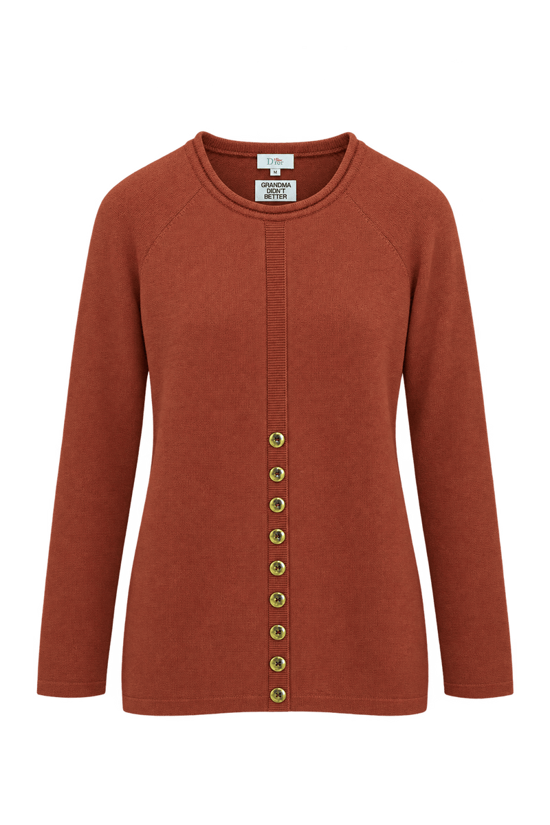1980s Terracotta Orange Fine Knit Cardigan - Front View
