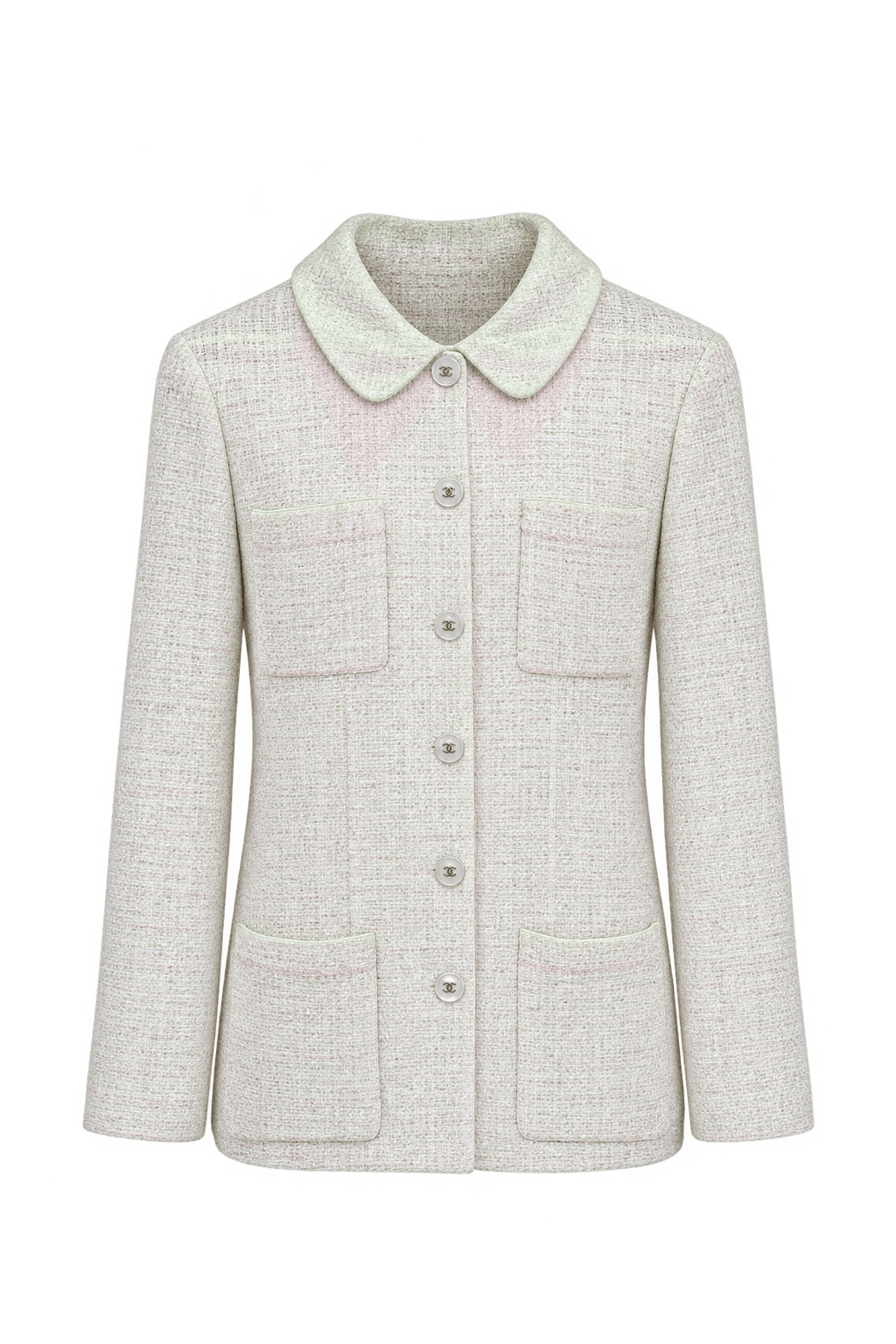1990s Warm Ivory Textured Blazer - Front View