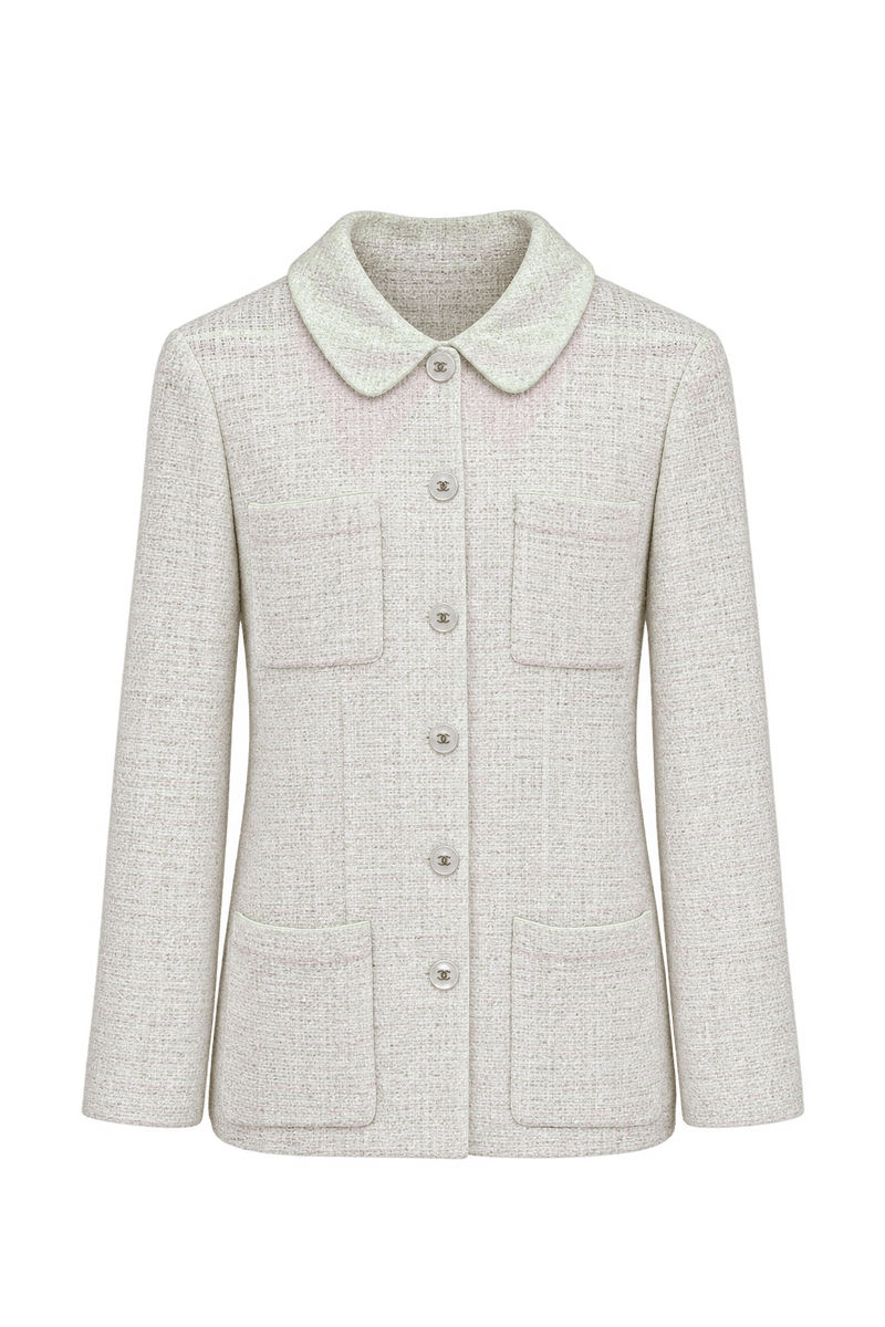 1990s Warm Ivory Textured Blazer - Front View