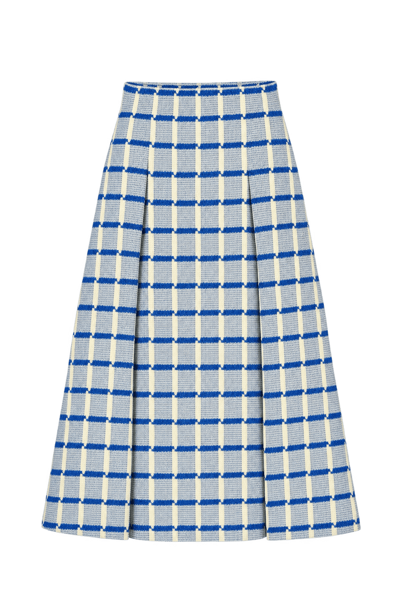 1980s Pale Blue Woven Skirt - Front View