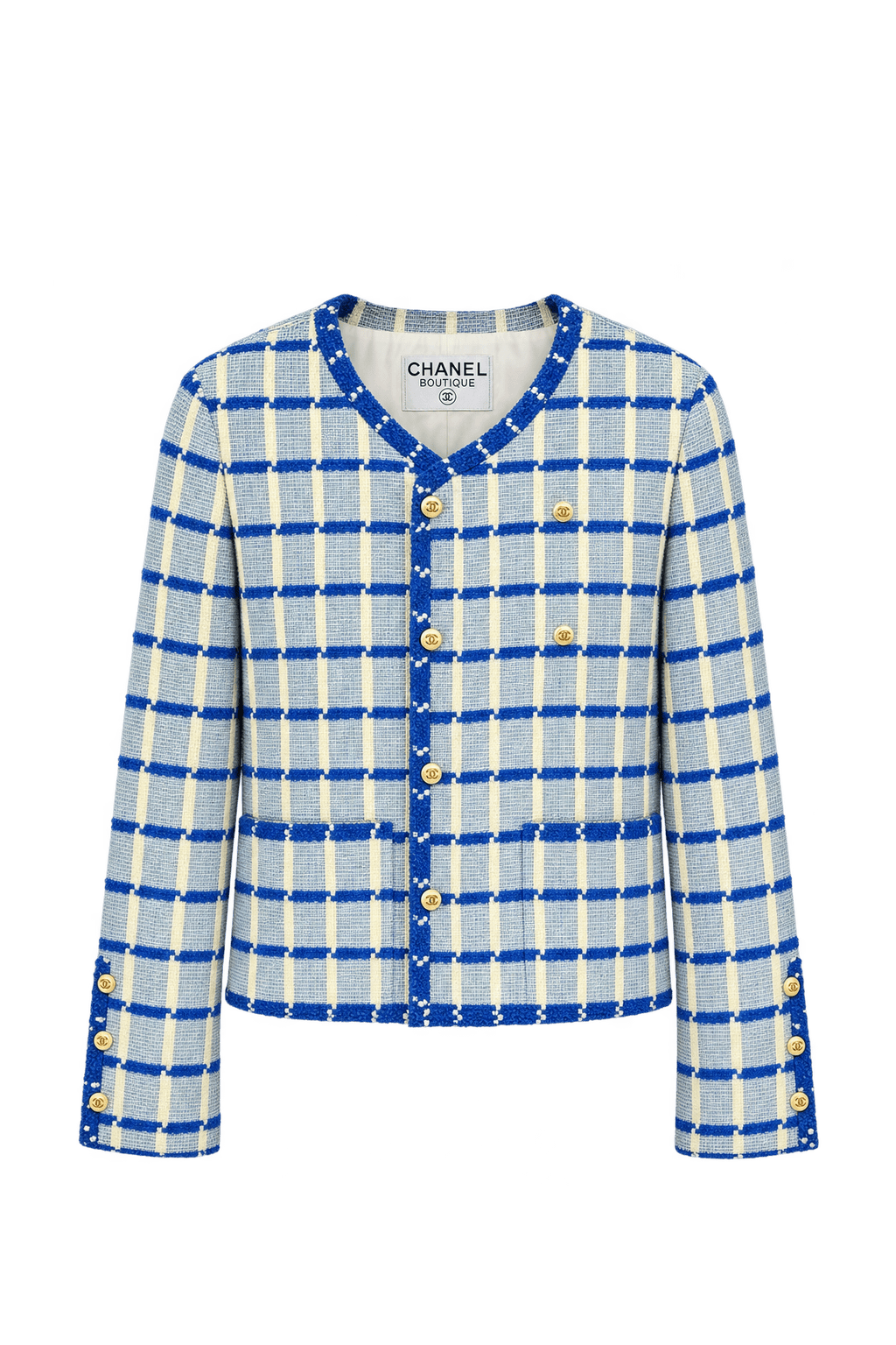 1980s Pale Blue Woven Blazer - Front View