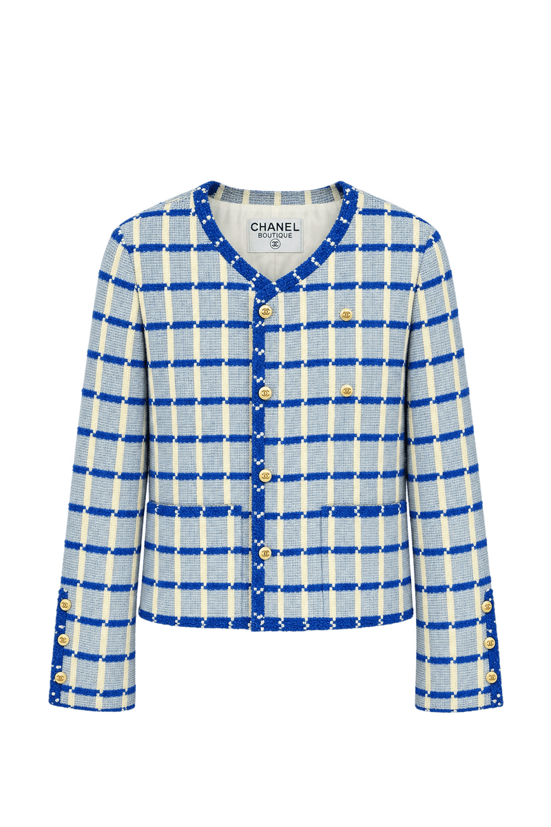 1980s Pale Blue Woven Blazer - Front View