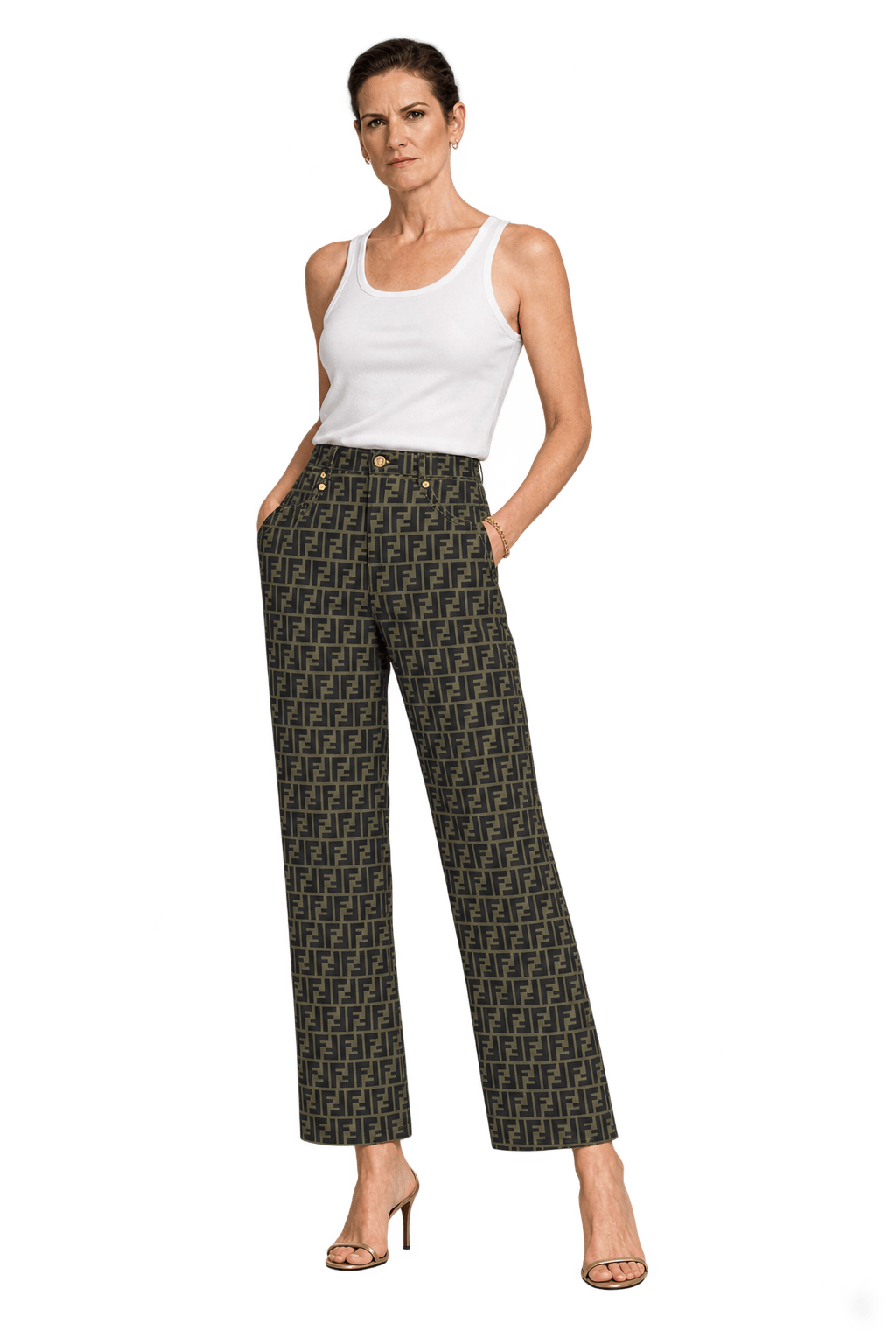 1990s Olive-Taupe Brown Woven Pants - Model