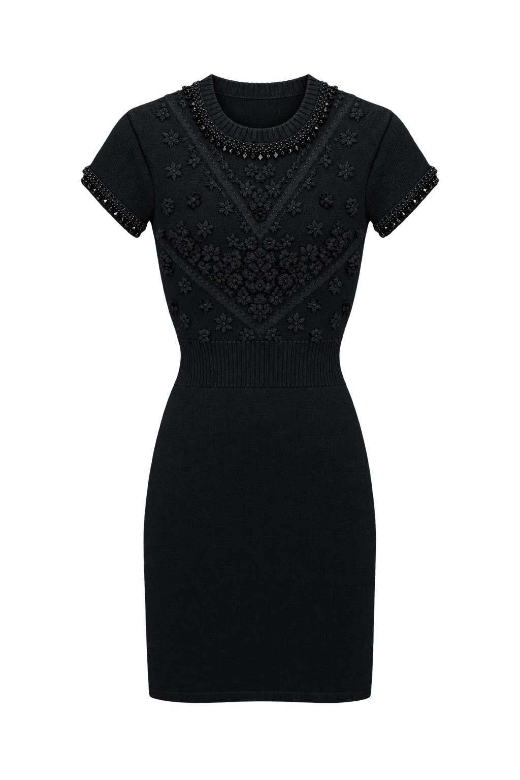 1990s Black Knit Dress - Front View
