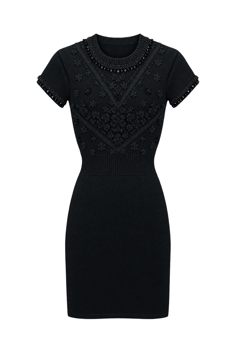 1990s Black Knit Dress - Front View