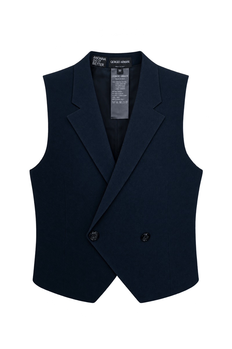 1990s Very Dark Navy Blue Woven Vest - Front View