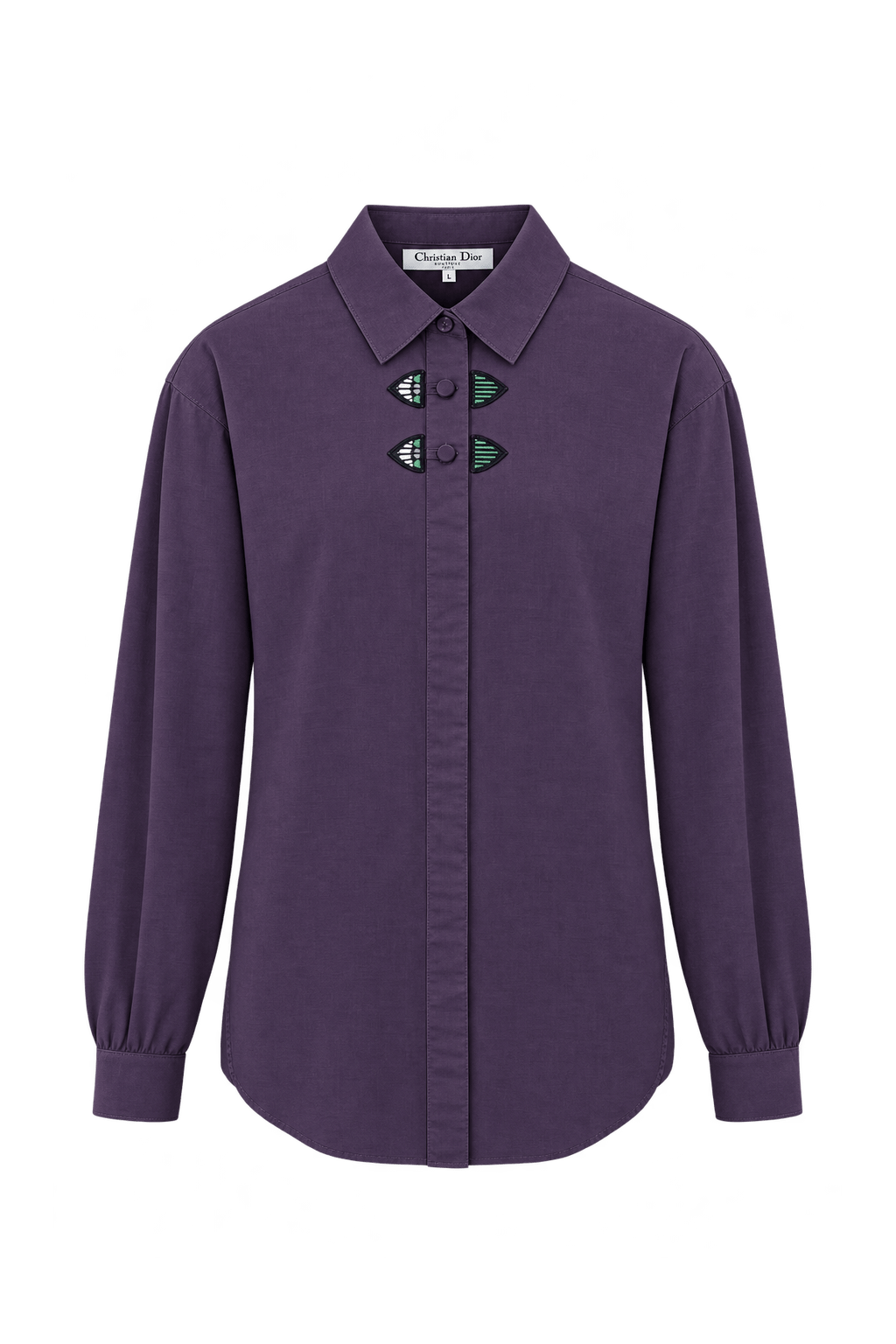 1980s Deep Plum Purple Woven Button-Down Shirt - Front View