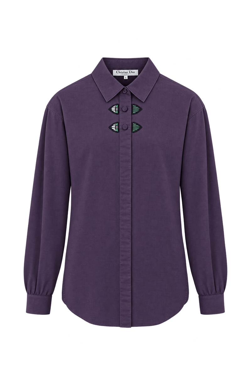1980s Deep Plum Purple Woven Button-Down Shirt - Front View