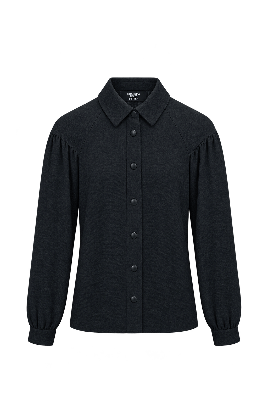 1980s Black Woven Fabric Blouse - Front View
