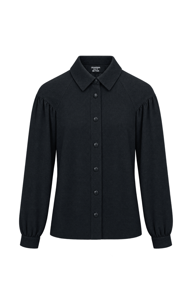 1980s Black Woven Fabric Blouse - Front View
