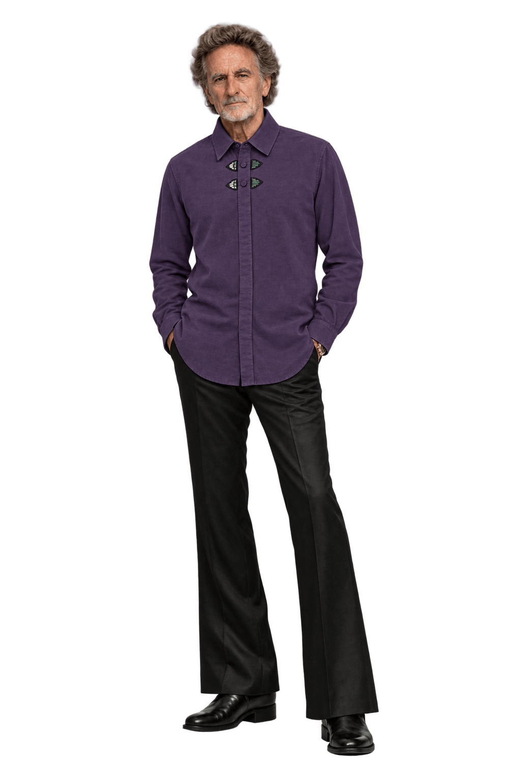 1980s Deep Plum Purple Woven Button-Down Shirt - Model