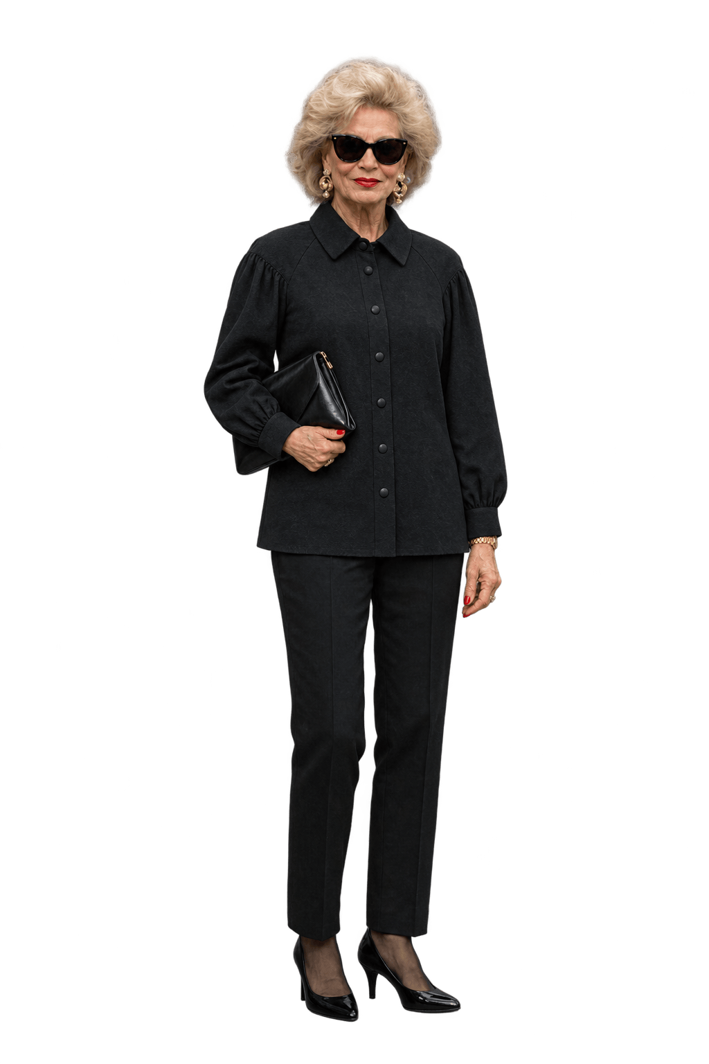 1980s Black Woven Fabric Blouse - Model