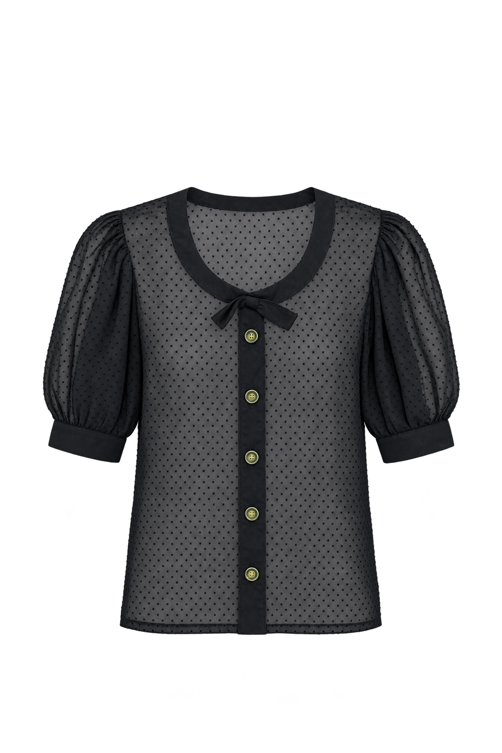 1980s Black Sheer Woven Blouse - Front View