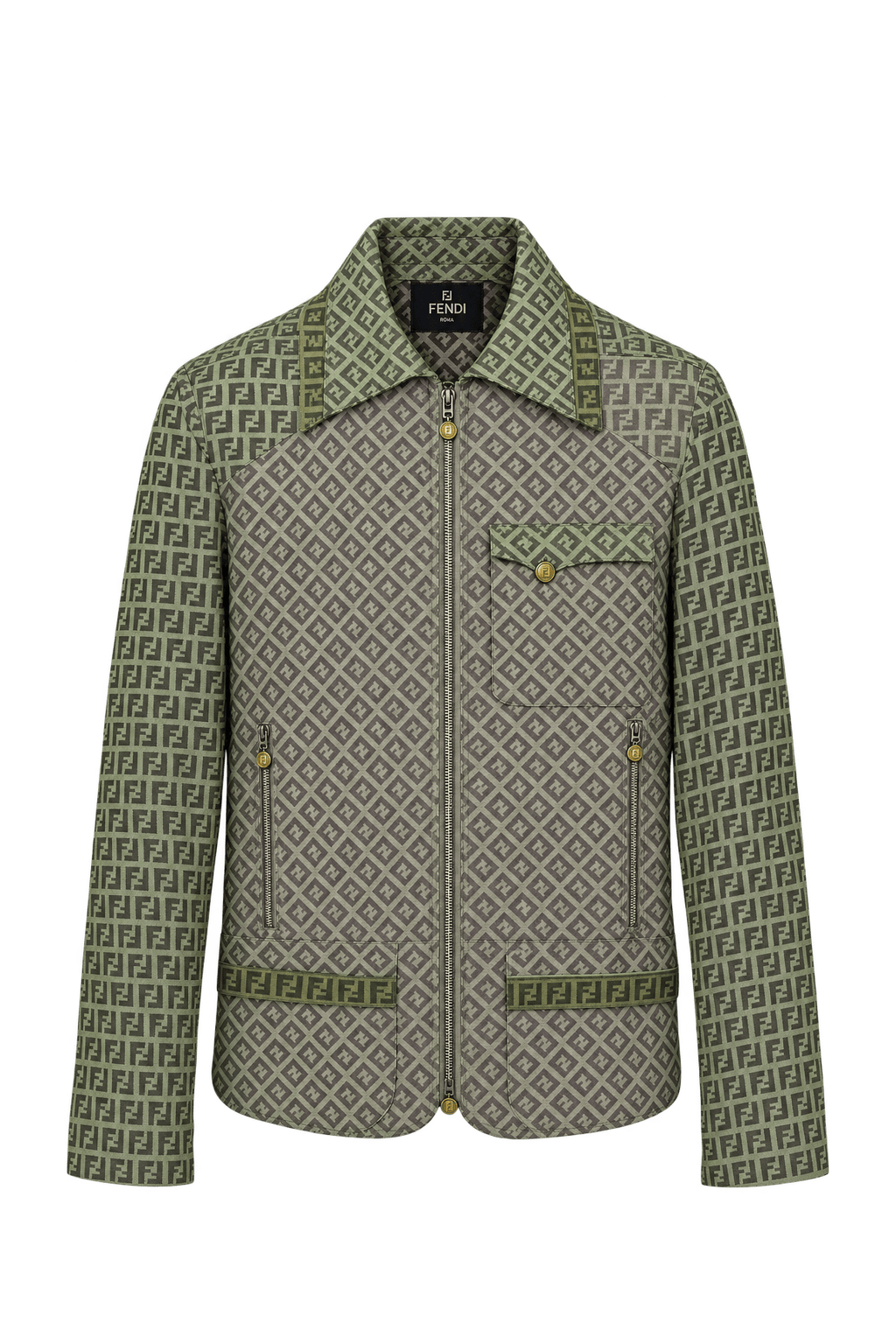 1990s Taupe Brown Woven Fabric Jacket - Front View
