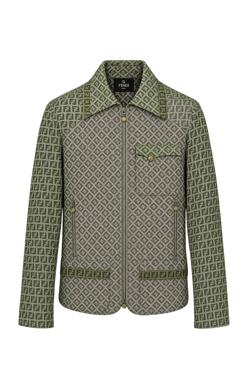 1990s Taupe Brown Woven Fabric Jacket - Front View