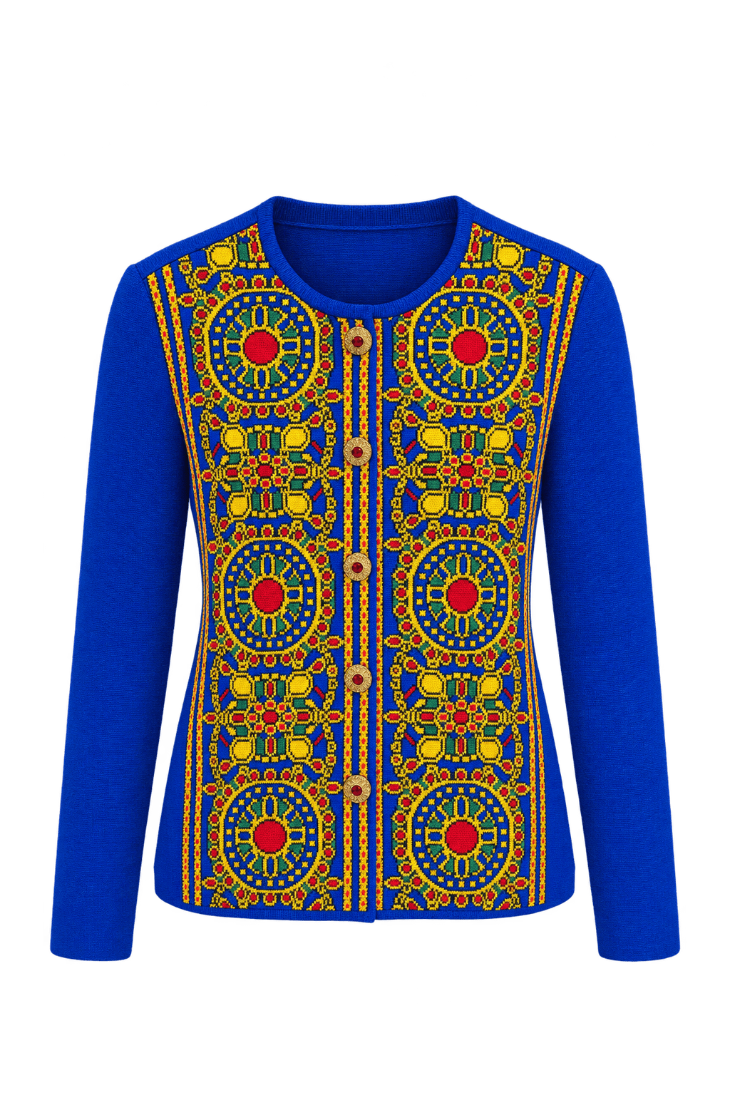 1980s Royal Blue Knit Cardigan - Front View