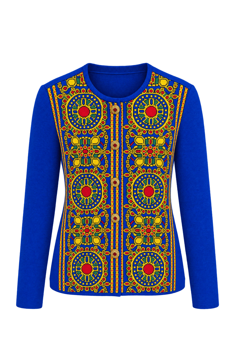 1980s Royal Blue Knit Cardigan - Front View