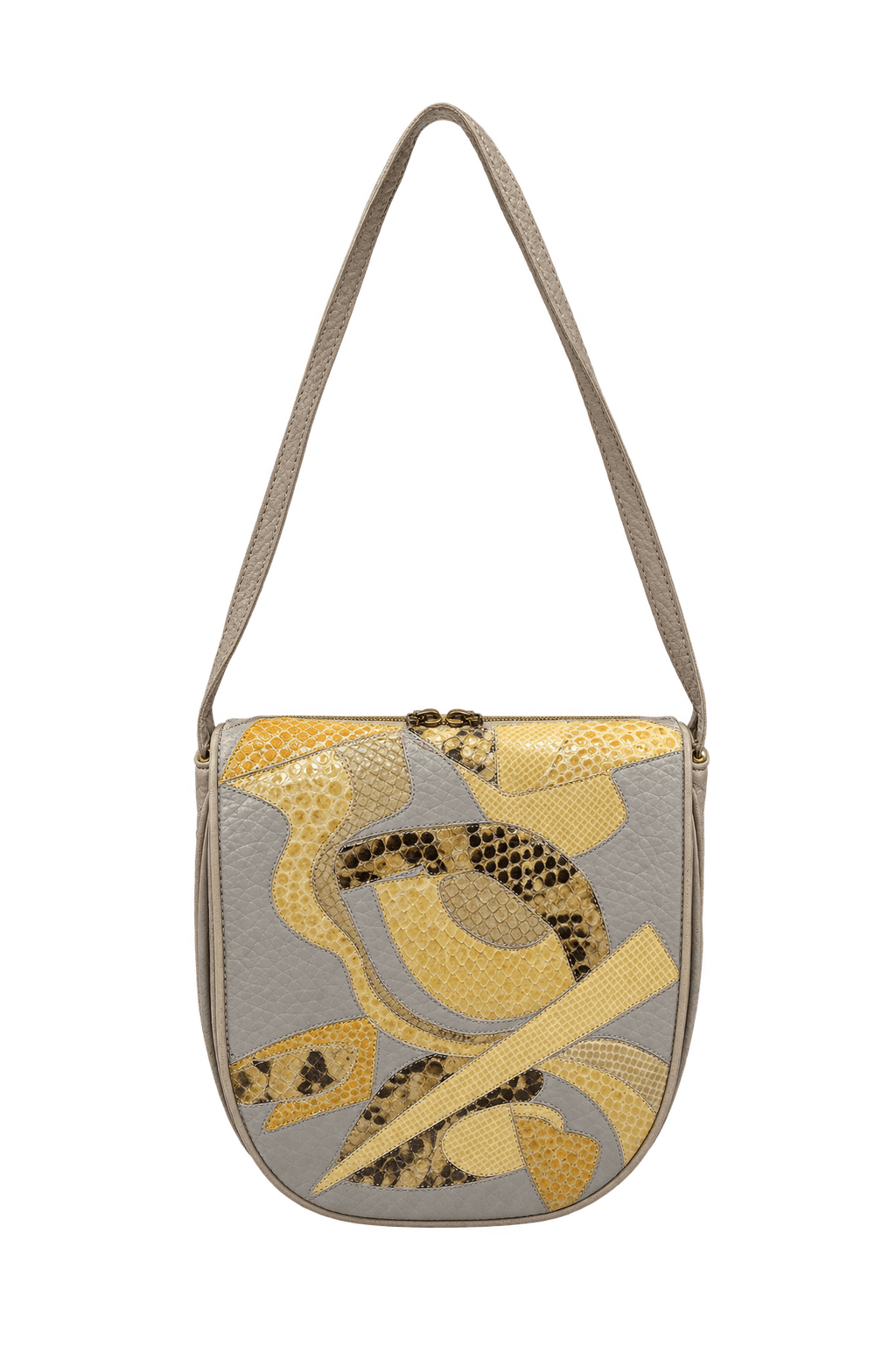 1980s Taupe Gray Leather-like Shoulder Bag - Front View