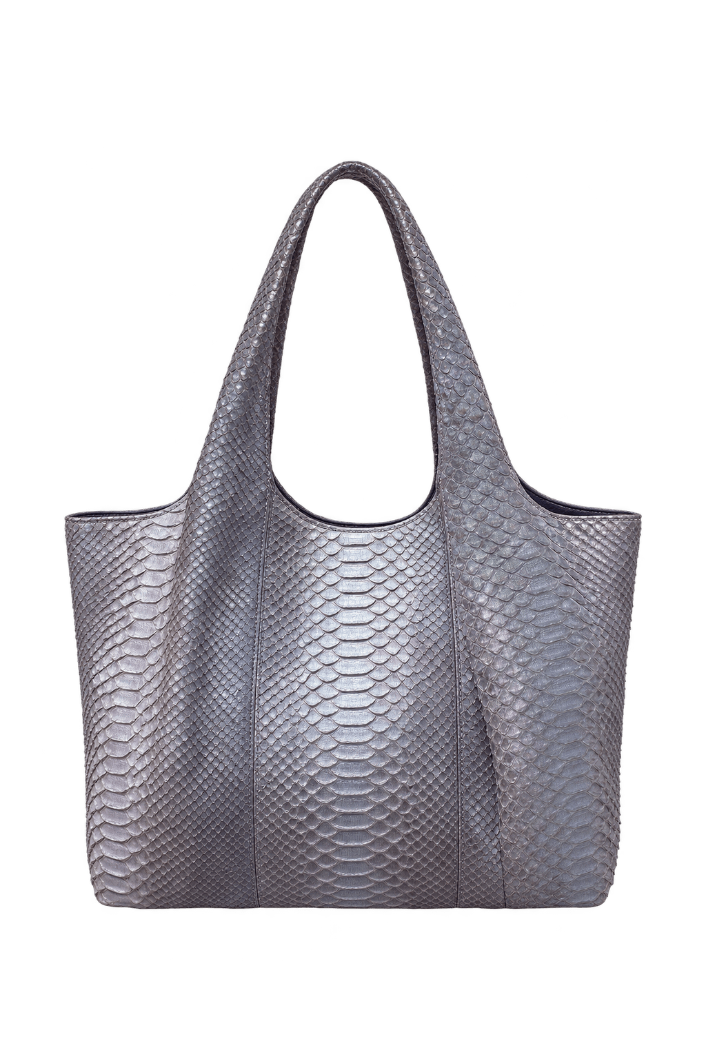 1990s Metallic Lavender Silver Reptile-Textured Shoulder Bag - Front View