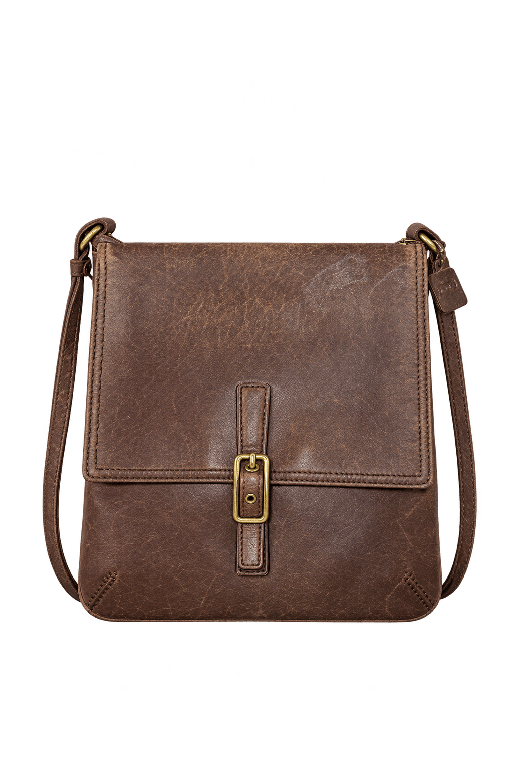 1980s Medium Chocolate Brown Leather Crossbody Bag - Front View