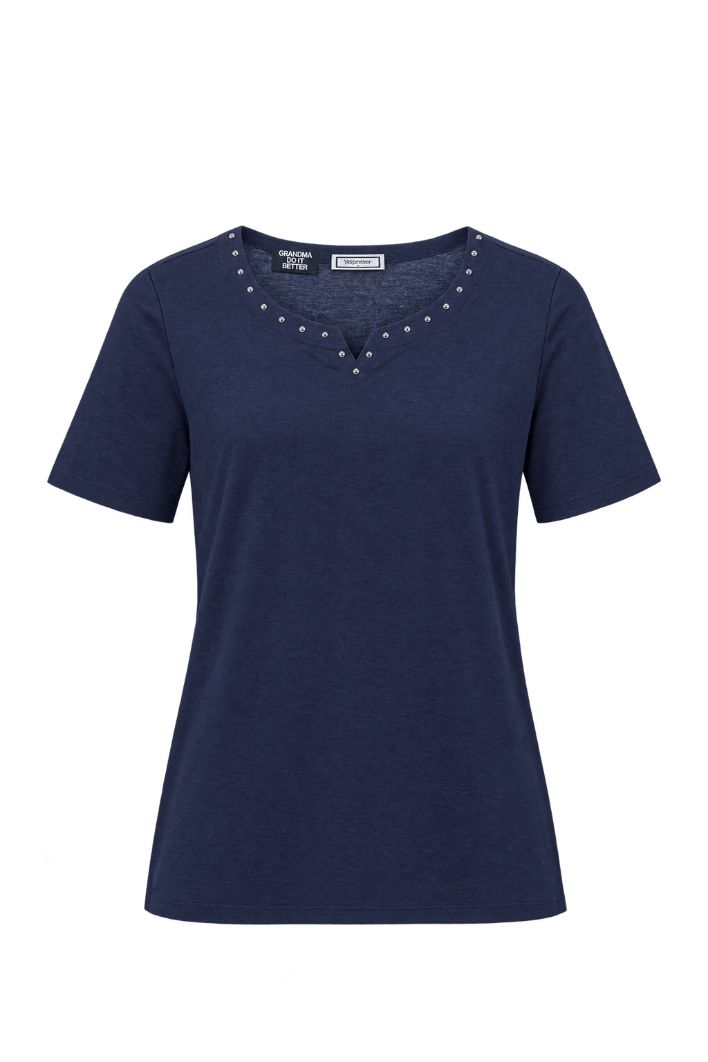 1990s Navy Blue Jersey Knit T-Shirt - Front View