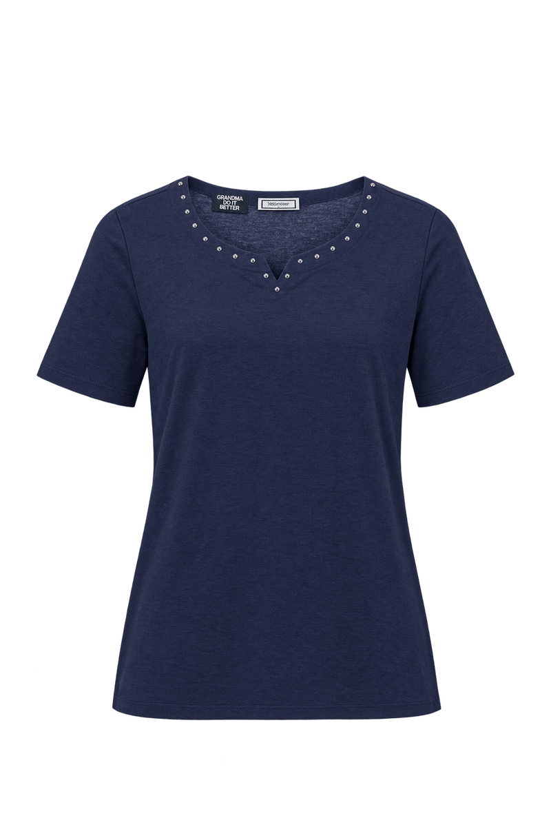 1990s Navy Blue Jersey Knit T-Shirt - Front View
