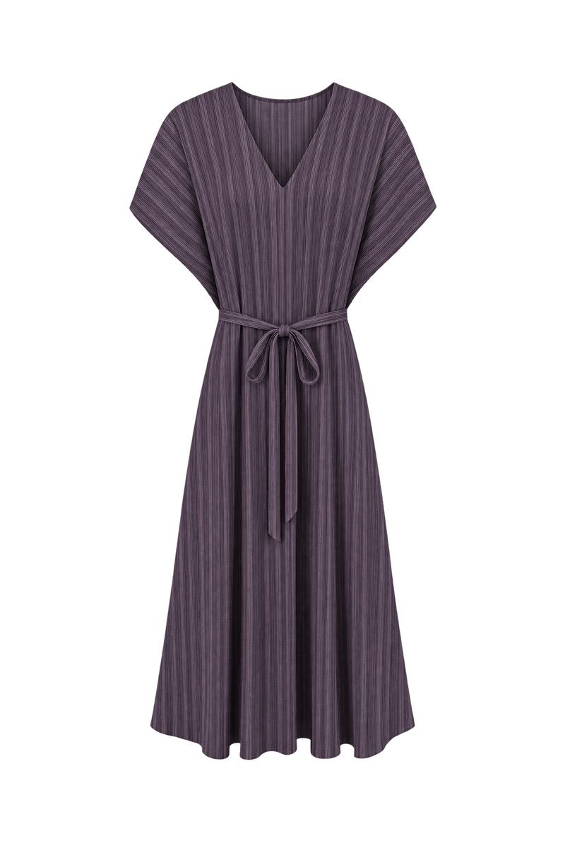 1990s Muted Plum Purple Synthetic Dress - Front View