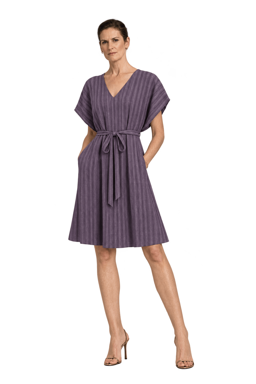 1990s Muted Plum Purple Synthetic Dress - Model