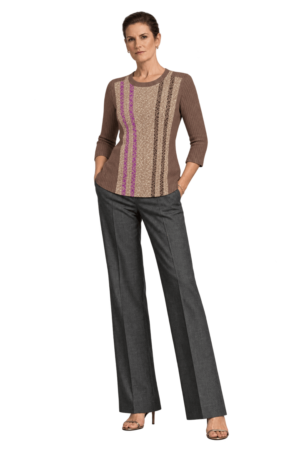 1990s Taupe Brown Synthetic Sweater - Model