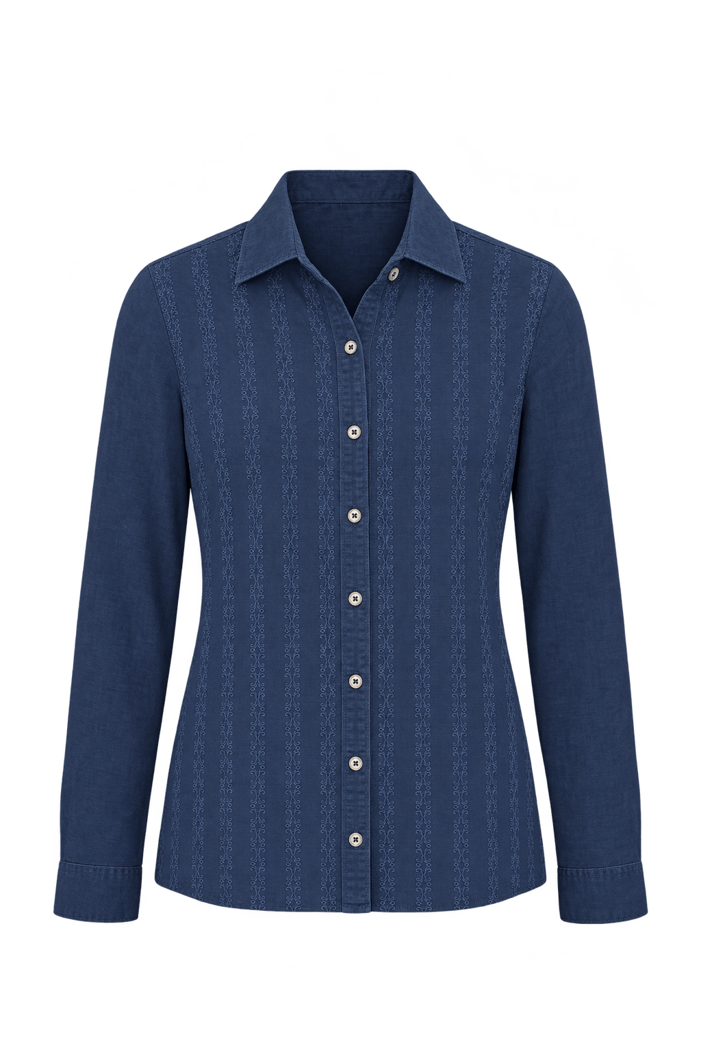 1990s Navy Blue Woven Button-Down Shirt - Front View