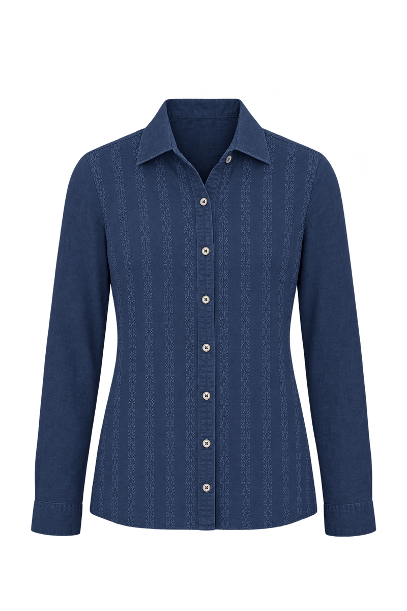 1990s Navy Blue Woven Button-Down Shirt - Front View