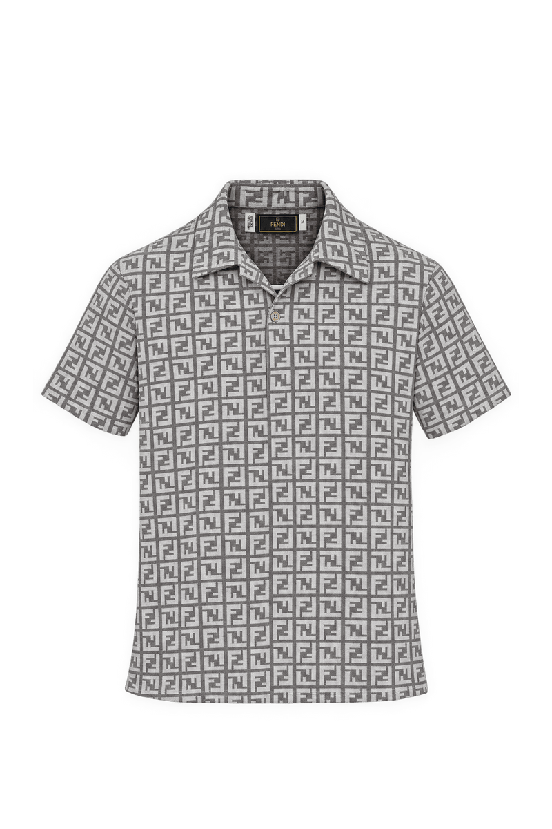1990s Light Grey Knit Polo - Front View