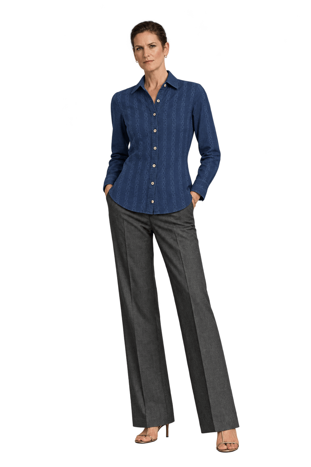 1990s Navy Blue Woven Button-Down Shirt - Model