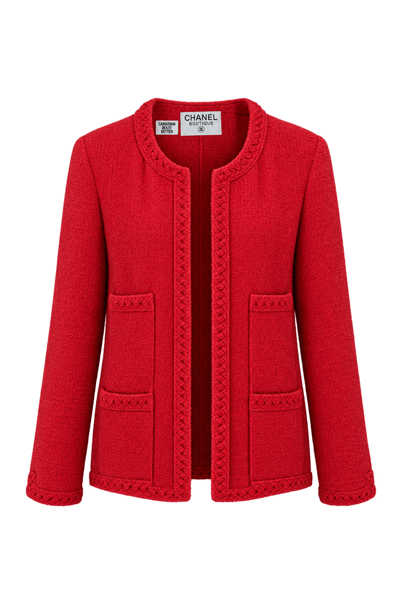 1980s Bright Red Textured Fabric Jacket - Front View