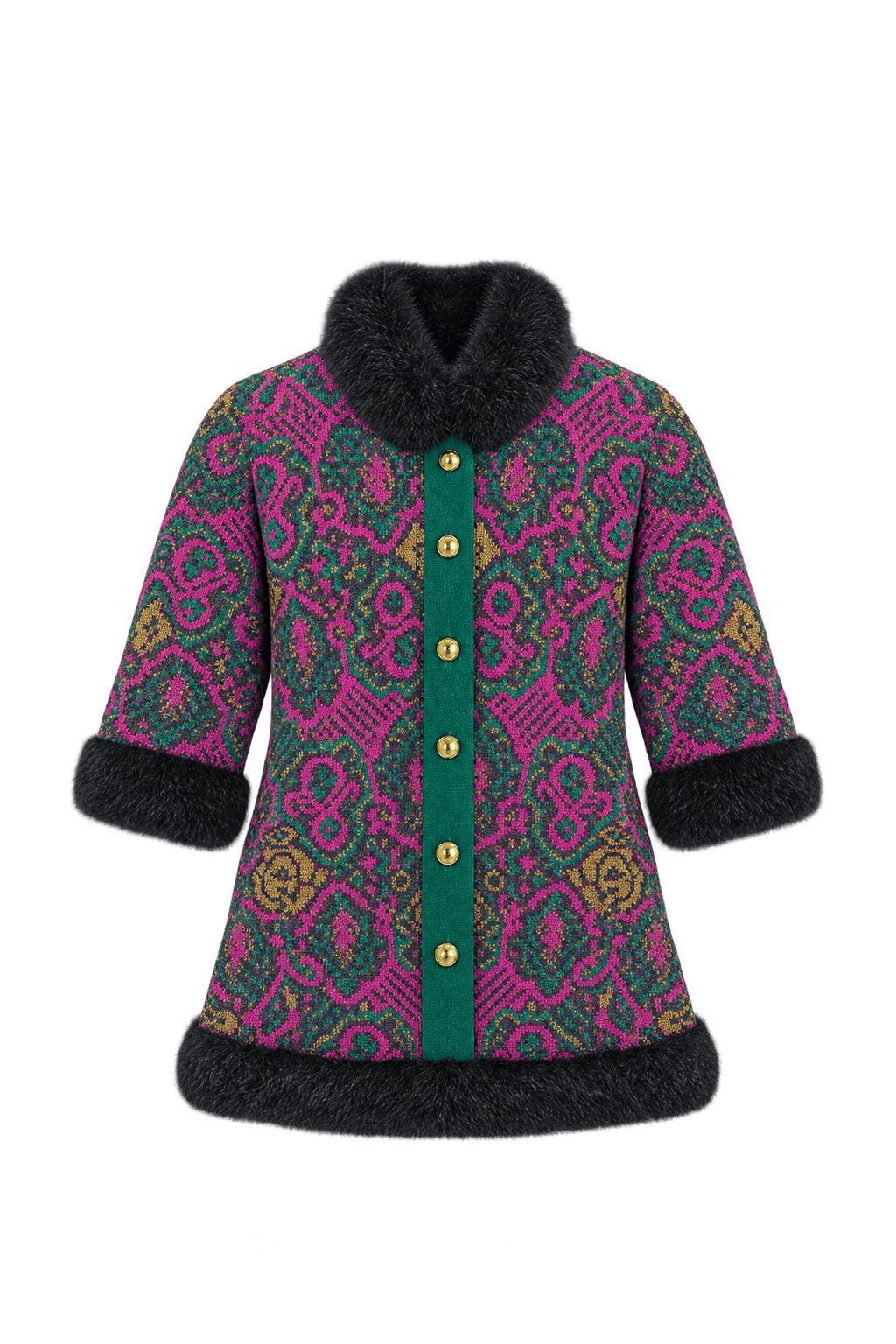1980s Emerald Green Knit Jacket - Front View