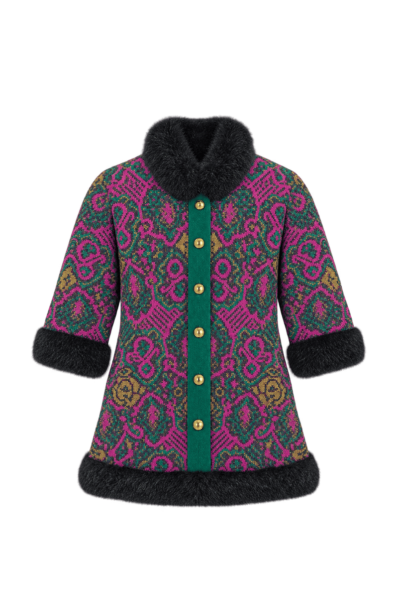 1980s Emerald Green Knit Jacket - Front View