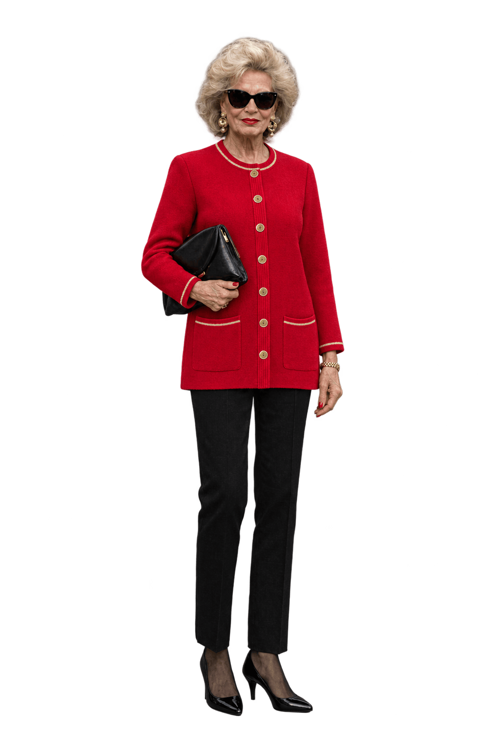 1980s Bright Red Knit Cardigan - Model