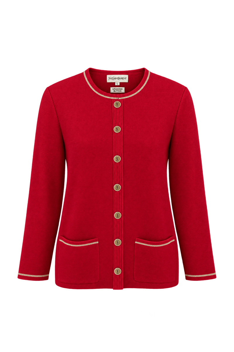 1980s Bright Red Knit Cardigan - Front View