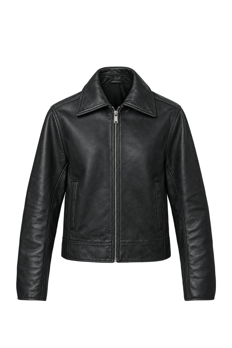 1960s Black Leather Leather Jacket - Front View