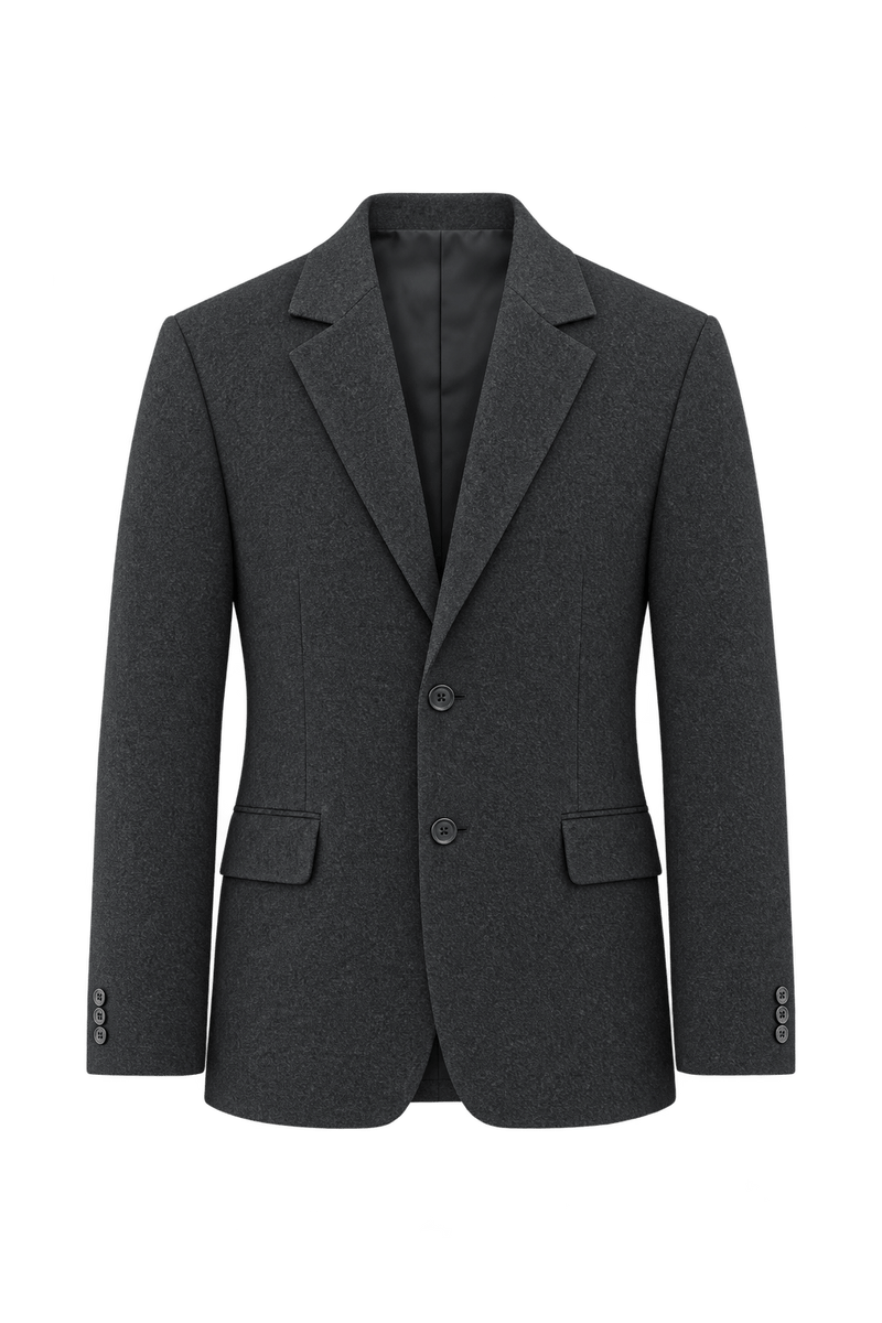 1980s Dark Charcoal Grey Wool Blazer - Front View