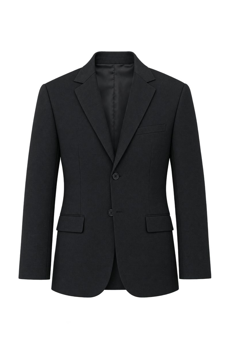 1980s Black Wool-like Blazer - Front View