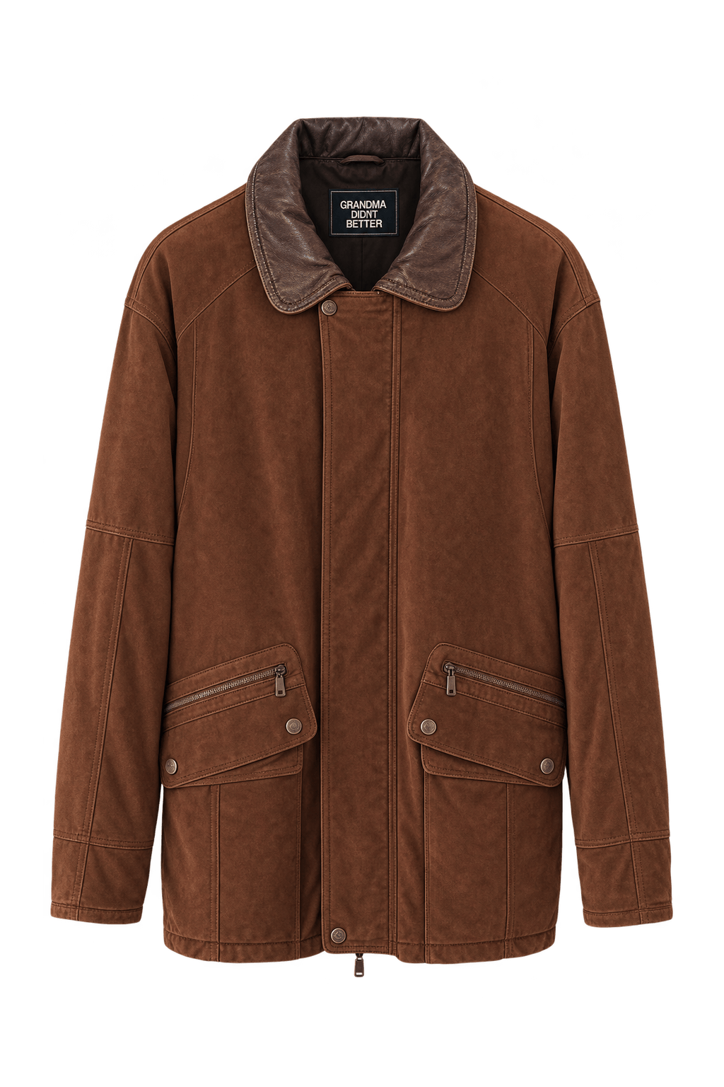 1980s Warm Chestnut Brown Suede-like Jacket - Front View