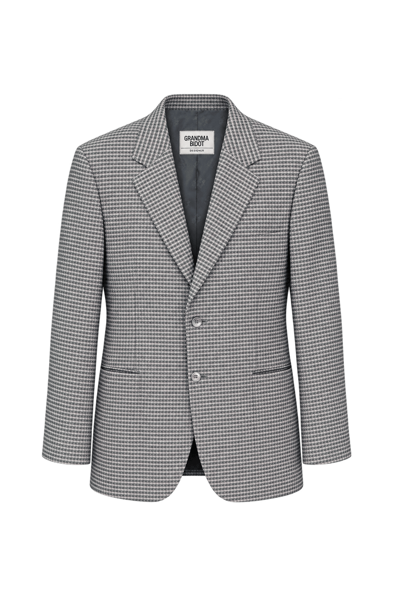 1980s Grey Woven Suiting Fabric Blazer - Front View