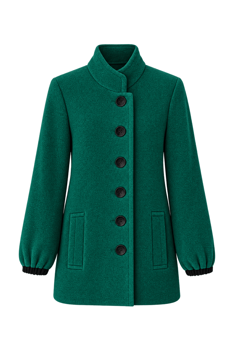 1980s Emerald Green Wool Coat - Front View
