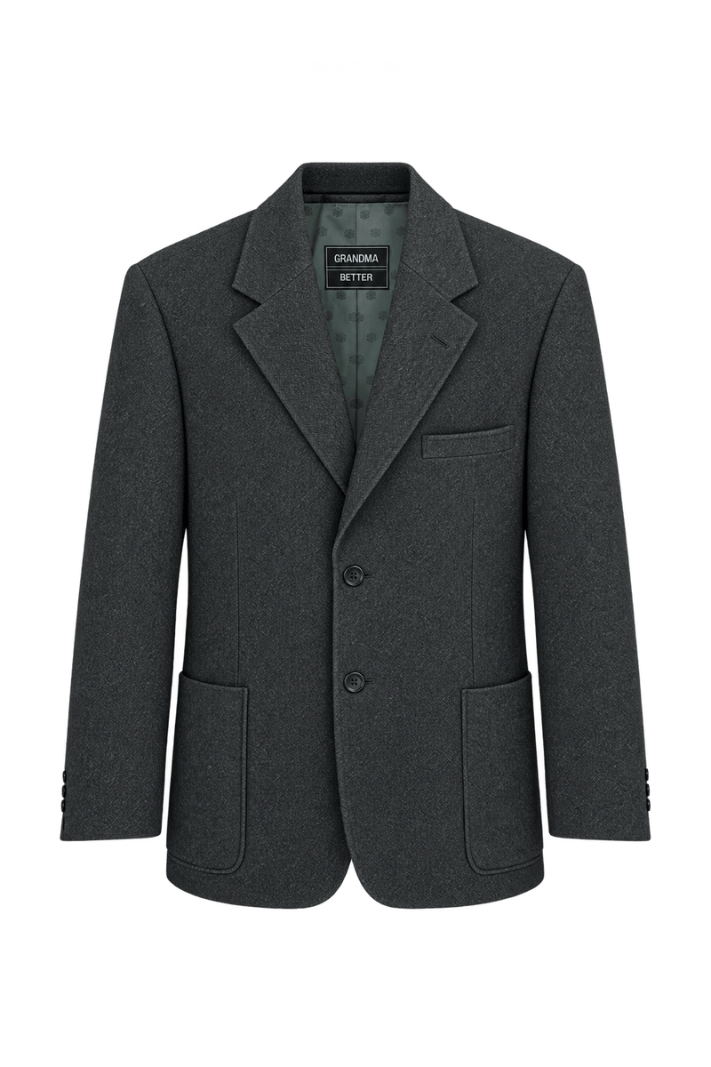 1980s Charcoal Gray Wool Blazer - Front View