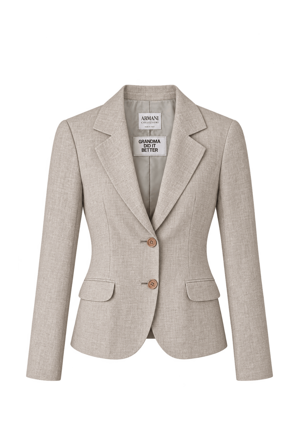 1990s Light Beige Linen Blazer - Front View